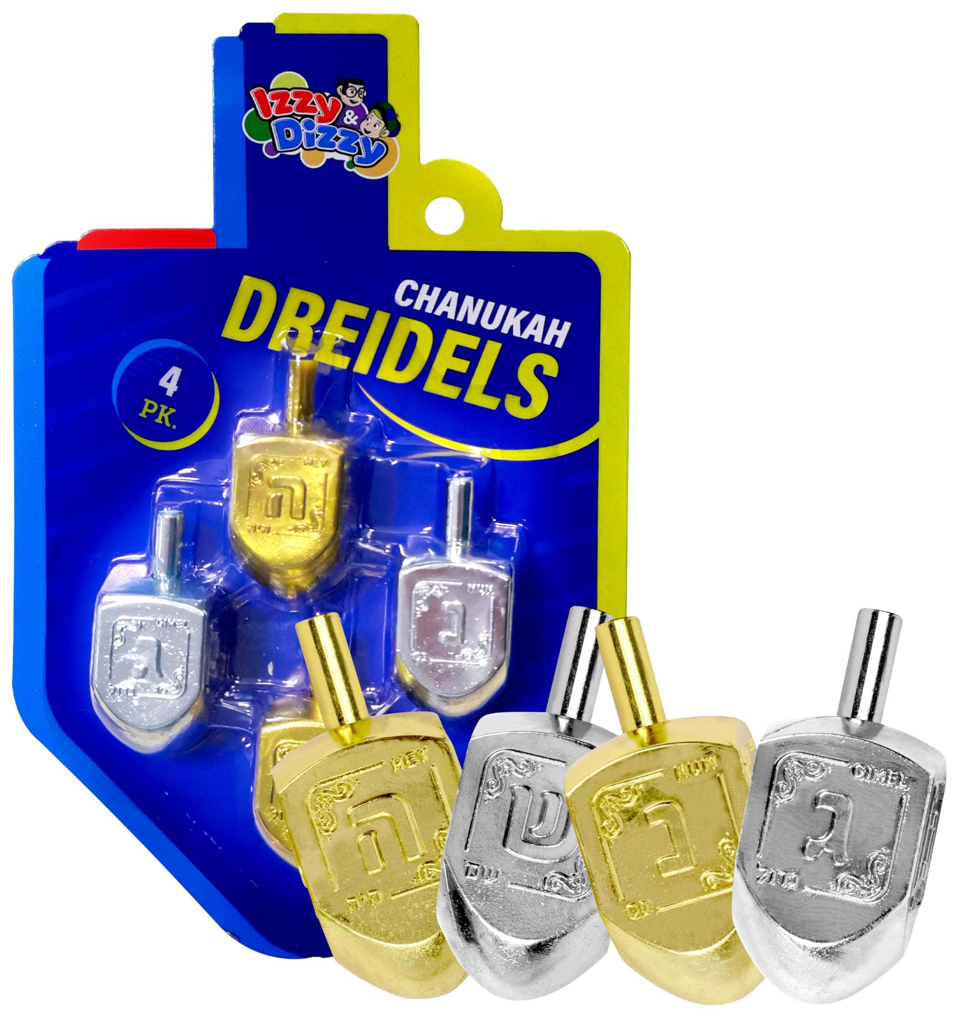 Hanukkah Dreidels - Metallic Gold And Silver Dreidel - 4 Pack Medium