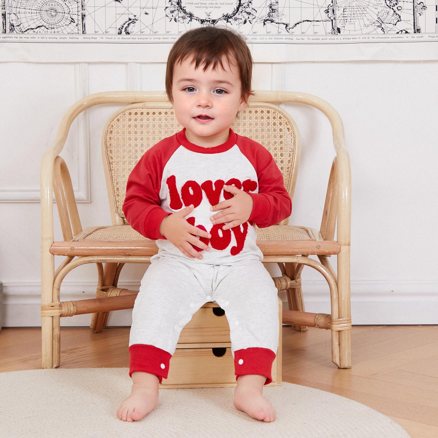 Ursobutegl Newborn Baby Boy Romper Jumpsuit Lover Boy Letter Embroidery Long Sleeve Bodysuit Sweatshirt Valentines Day Outfit (G