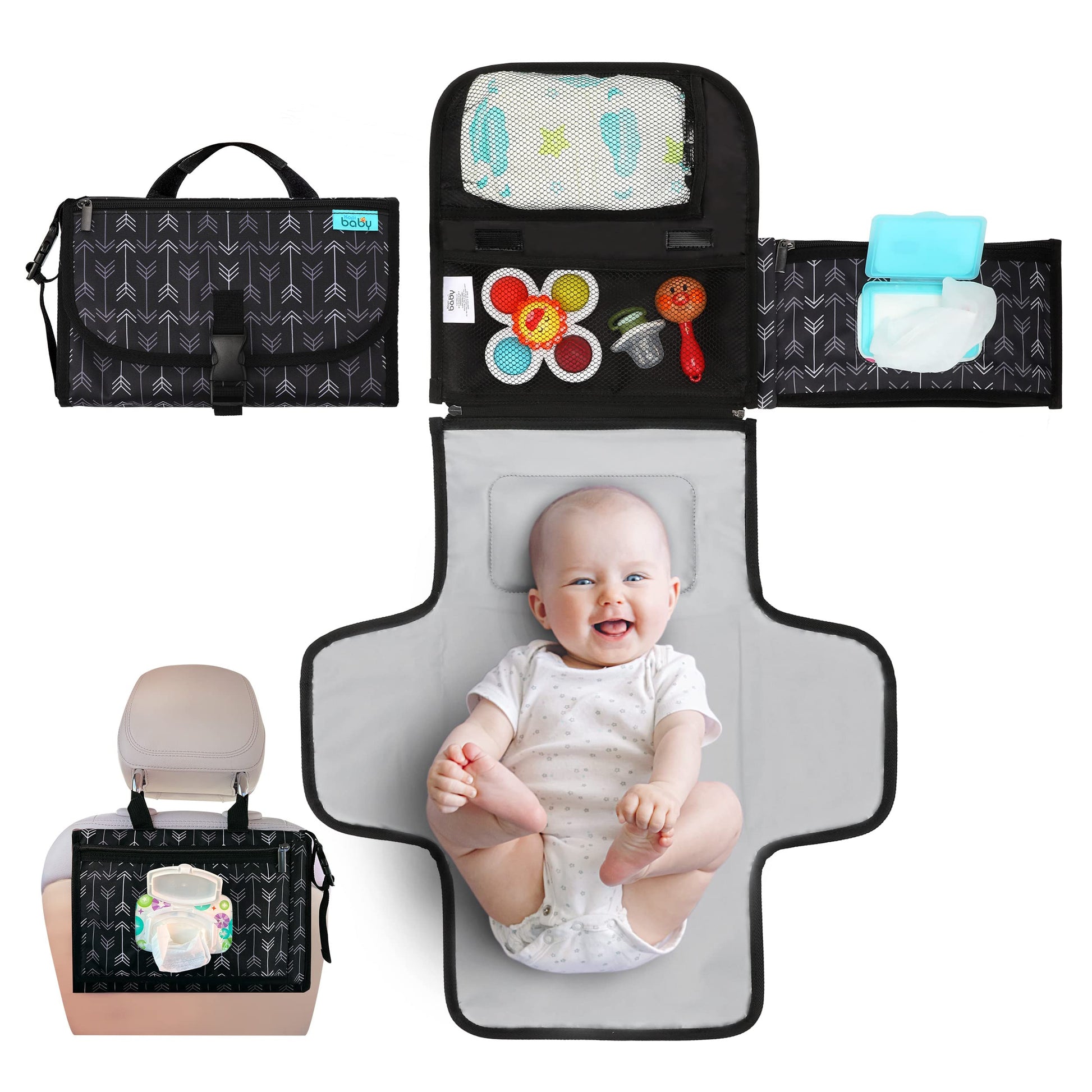 Kopi Baby Portable Diaper Changing Pad - Baby Diaper Changer Travel Bag with Wipes Pocket, Smart Design Portable Changing Mat, I