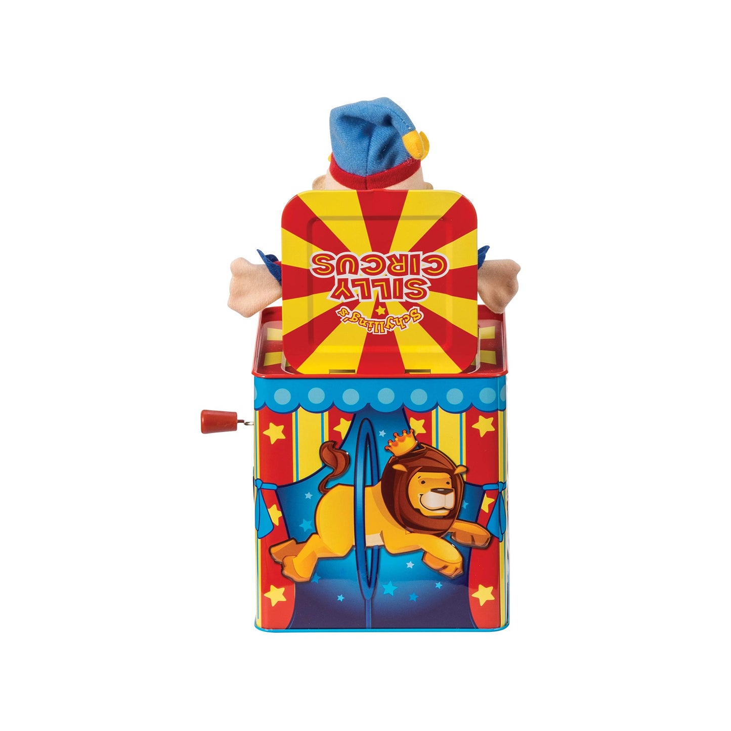 Schylling Silly Circus Jack in the Box - Classic Childrens Musical Toy - Colorful Embossed Tin Box and Friendly Plush - Age 18