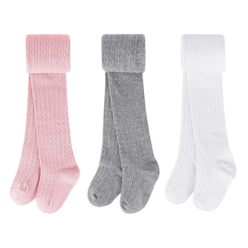 Booph Girls Tights Baby Toddler Cable Knit Leggings Pants 2-3T Pink Gray White 3 Pack