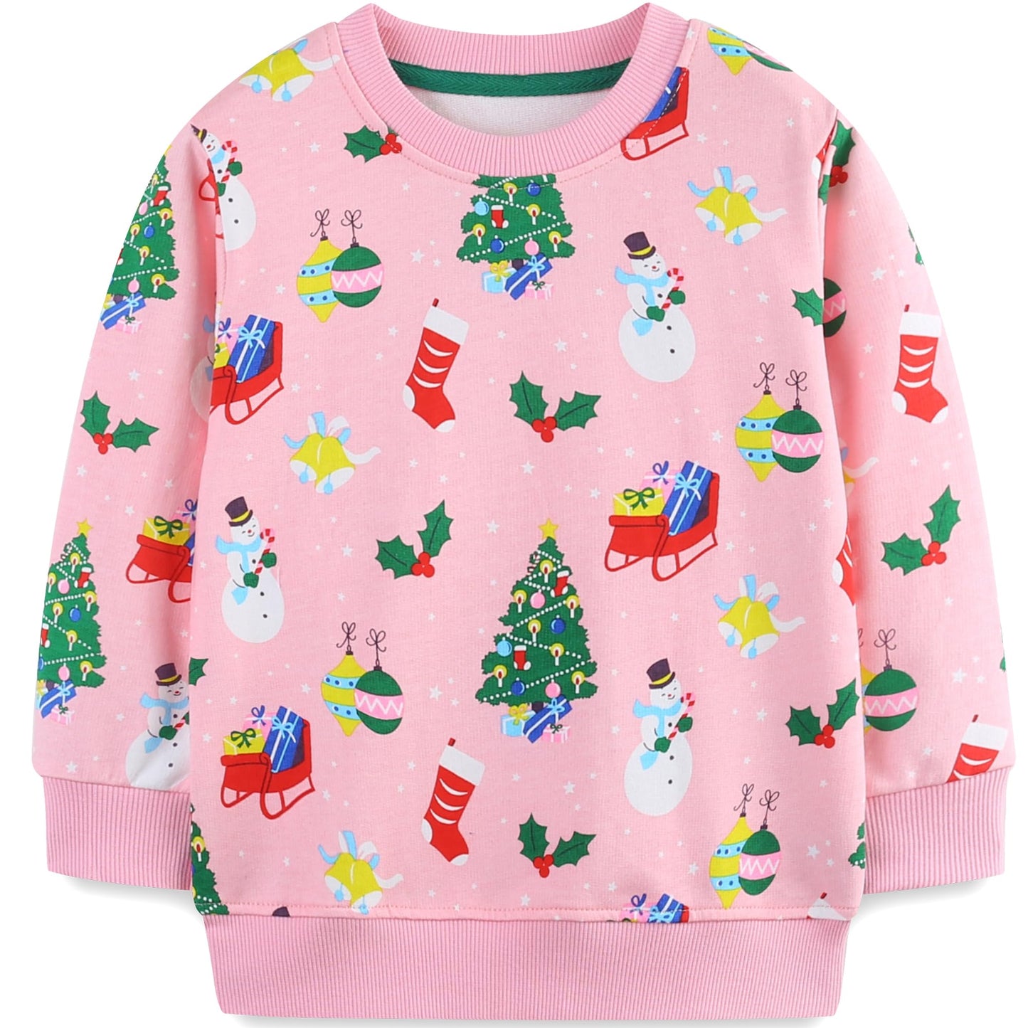 Akyzic Girls Christmas Tops Long Sleeve Crewneck Cotton Snowman Sweatshirt Toddler Pink Christmas Tree Shirt Kids Xmas Swearter