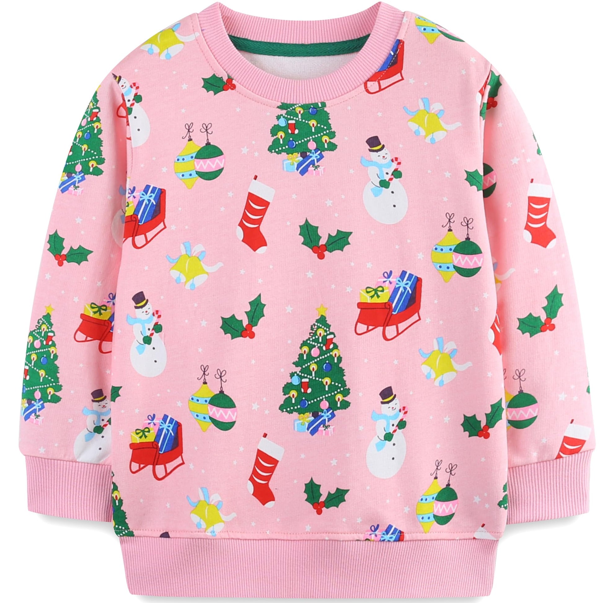 Akyzic Girls Christmas Tops Long Sleeve Crewneck Cotton Snowman Sweatshirt Toddler Pink Christmas Tree Shirt Kids Xmas Swearter