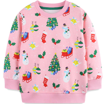 Akyzic Girls Christmas Tops Long Sleeve Crewneck Cotton Snowman Sweatshirt Toddler Pink Christmas Tree Shirt Kids Xmas Swearter