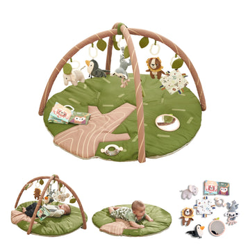 Tinitigies Baby Play Gym Mat - Jungle Safari Activity Mat With 8 Detachable Toys For Sensory Development - Thick, Oversized, Was