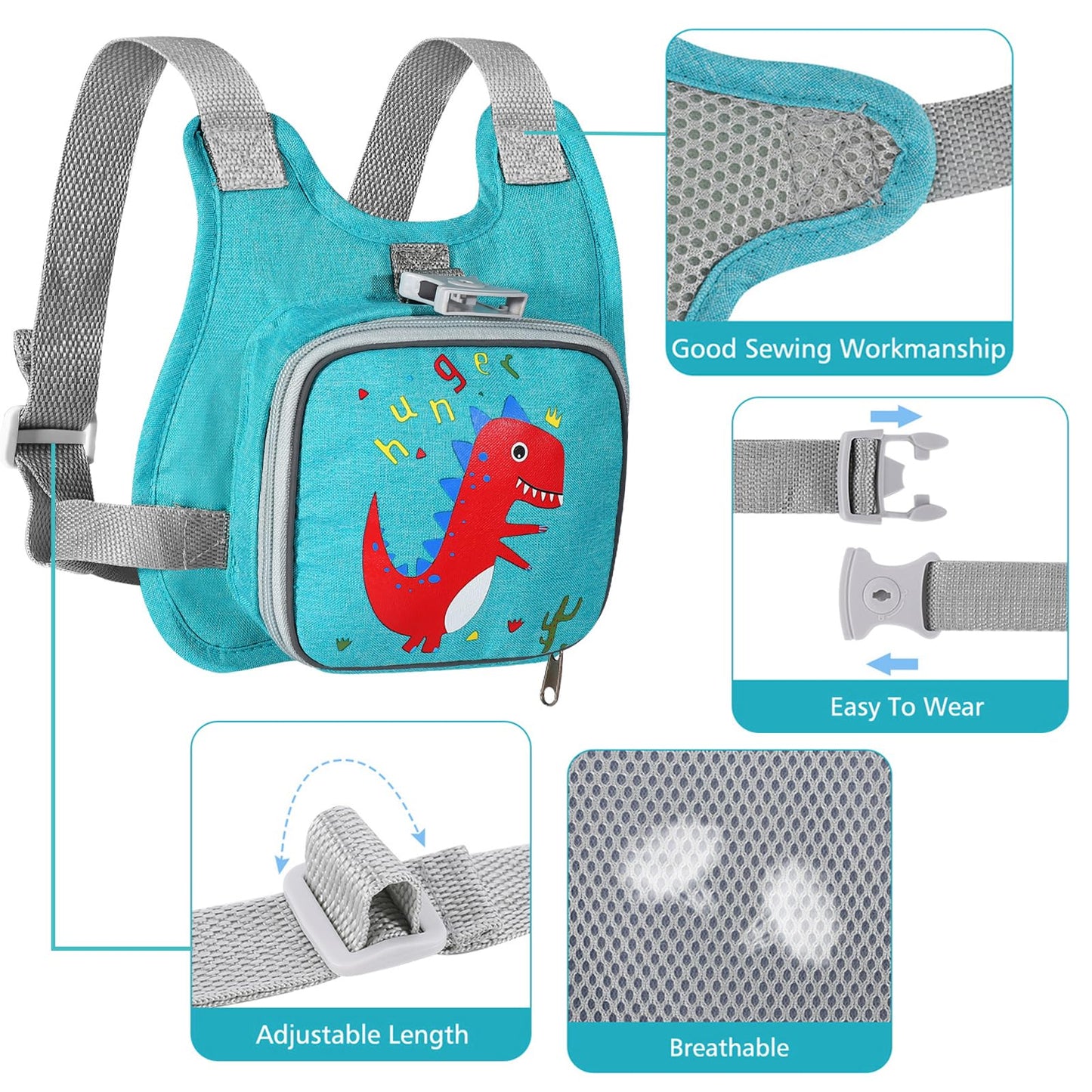 Toddler Harness Leash + Anti Lost Wrist Link, Accmor Dinosaur Baby Harnesses With Kids Leashes For Boys, Cute Child Walking Anti