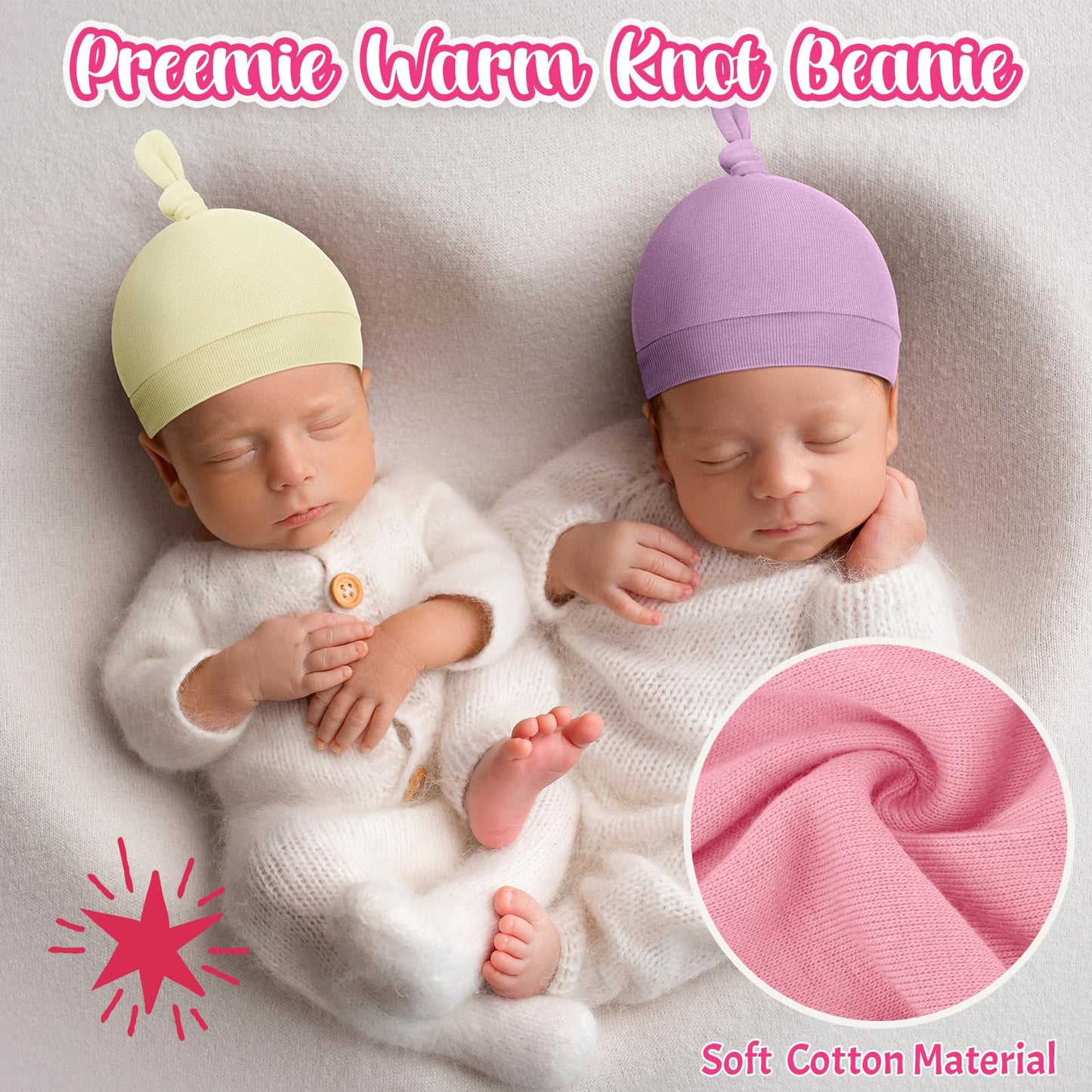 Suhine 8 Pcs Preemie Hats For Baby Girls Cotton Premature Knot Hats Newborn Hospital Cap Warm Knot Beanie Nicu For Preemie Girls