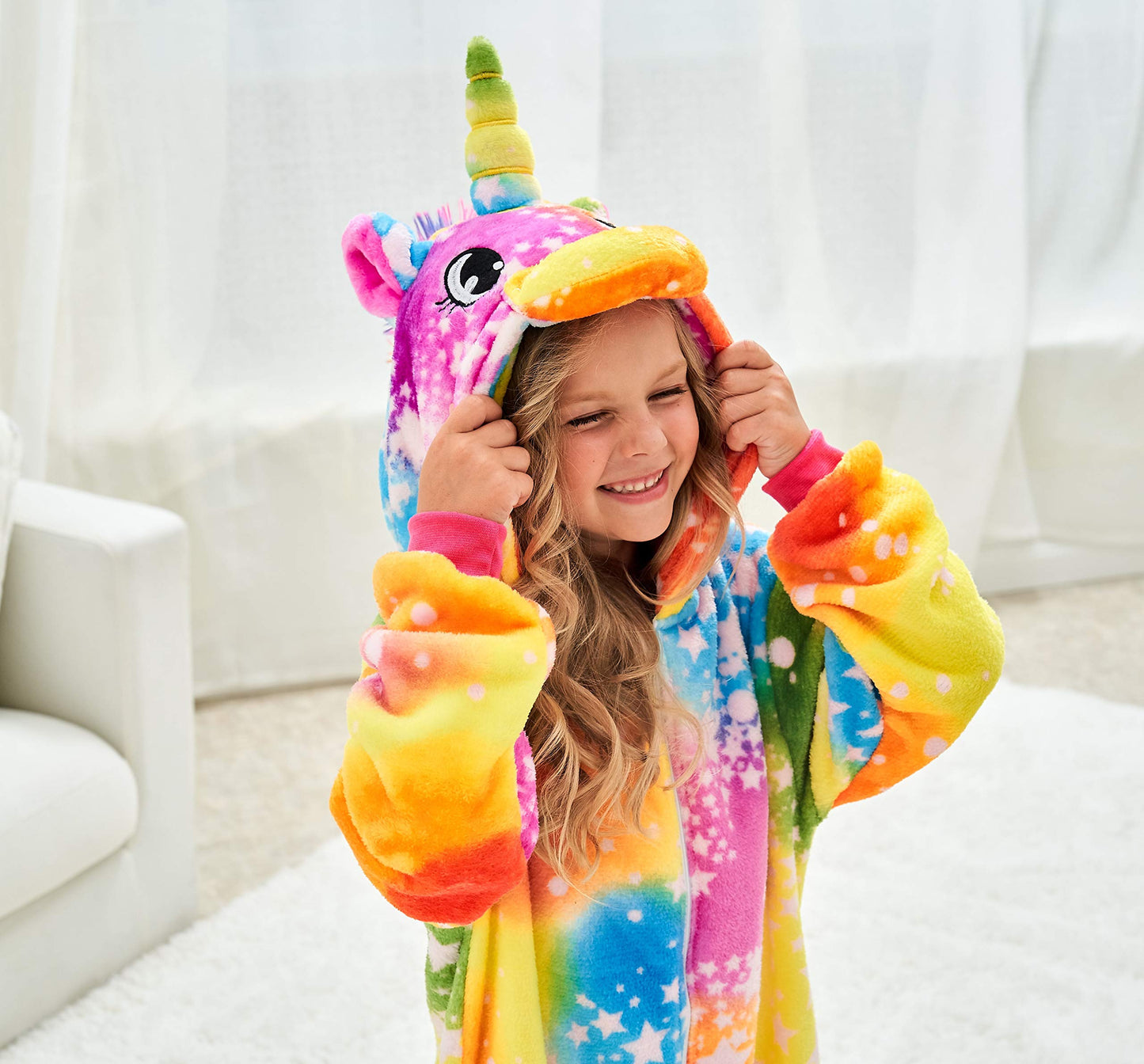 Chetosho Unicorn Hooded Onesie Girls Halloween One Piece Kids Costume (Tie Dye Starry Sky 4-5 Years)