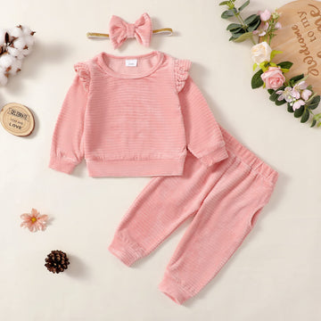 Mioglrie Infant Baby Girl Clothes Top Pants Outfits Set Ruffle Baby Girl Outfits Baby Girls' Clothing Baby Pink 6 To 12 Months B