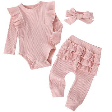 Fullfamous Infant Baby Girl Clothes Outfits,Fall Winter Romper Christmas Clothing Set 6-9 Months Pink