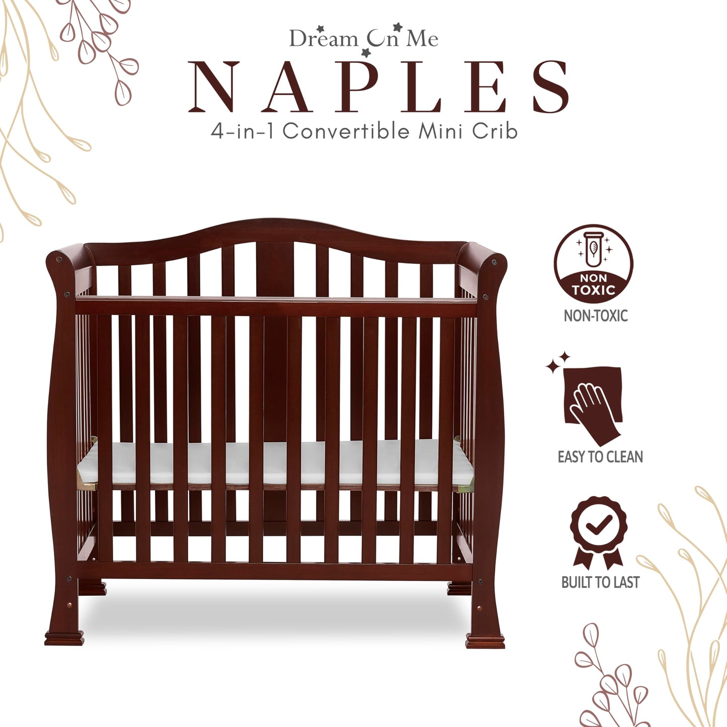 Dream On Me Addison 4-In-1 Convertible Mini Crib In Espresso, Greenguard Gold Certified, Non-Toxic Finishes, Built Of New Zealan