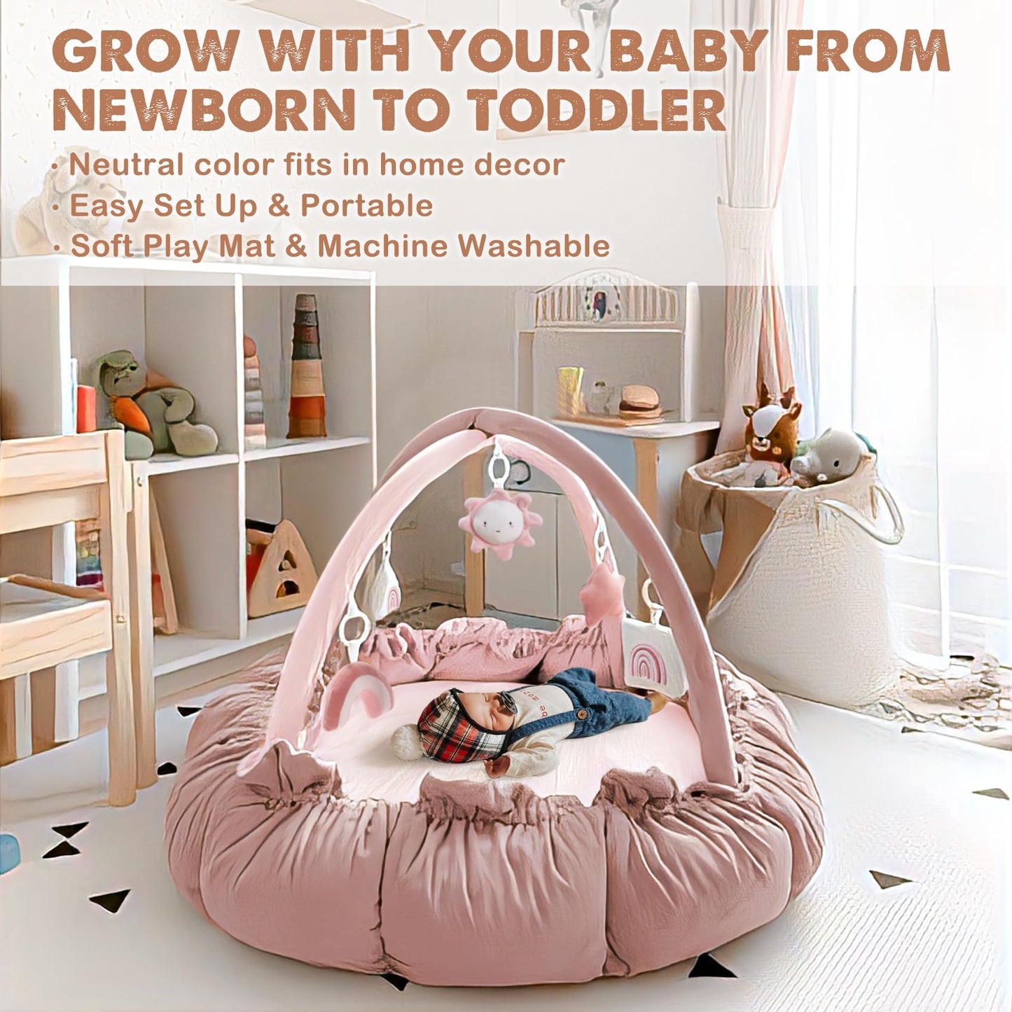 Han-Mm 5-In-1 Convertible Baby Play Gym With 6 Toys, Tummy Time Mat For Sensory Development, Baby Activity Center From Newborn T