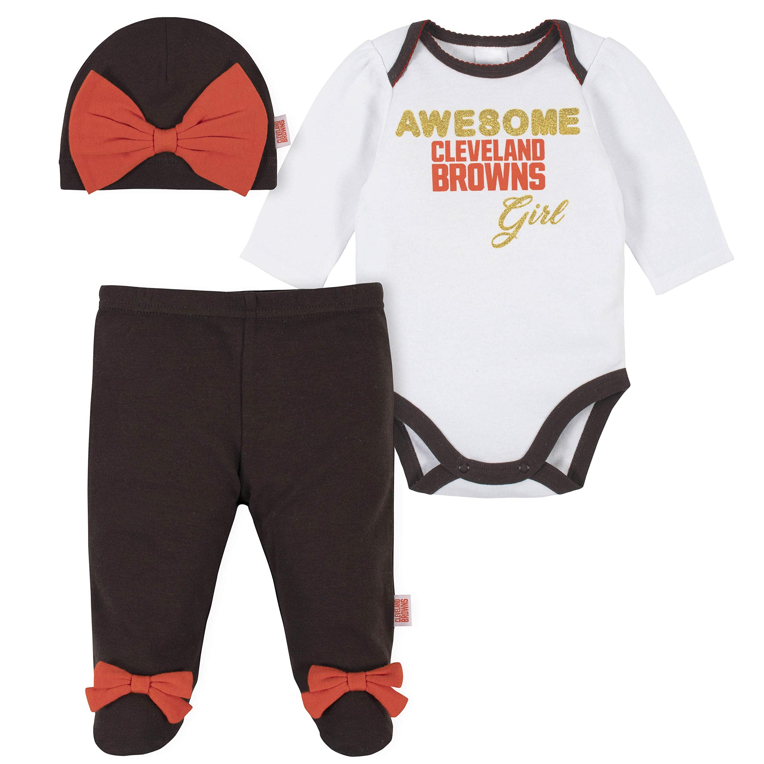 Nfl Cleveland Browns 3 Pack Bodysuit Footed Pant And Cap Registry Gift Set, Brow WBBAPB087CD9D58