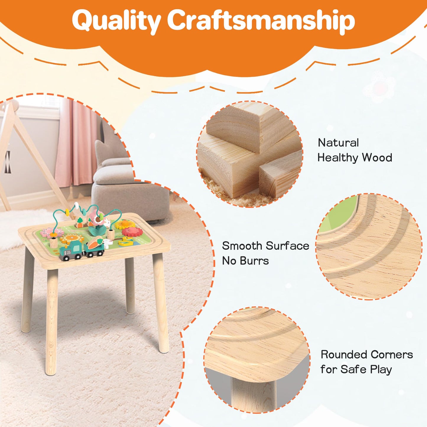 Himold Activity Table for Kids 6-36 Months, 9 in 1 Wooden Montessori Toys with Bead Maze Shape Sorter Train Toy, Baby Sensory Ta