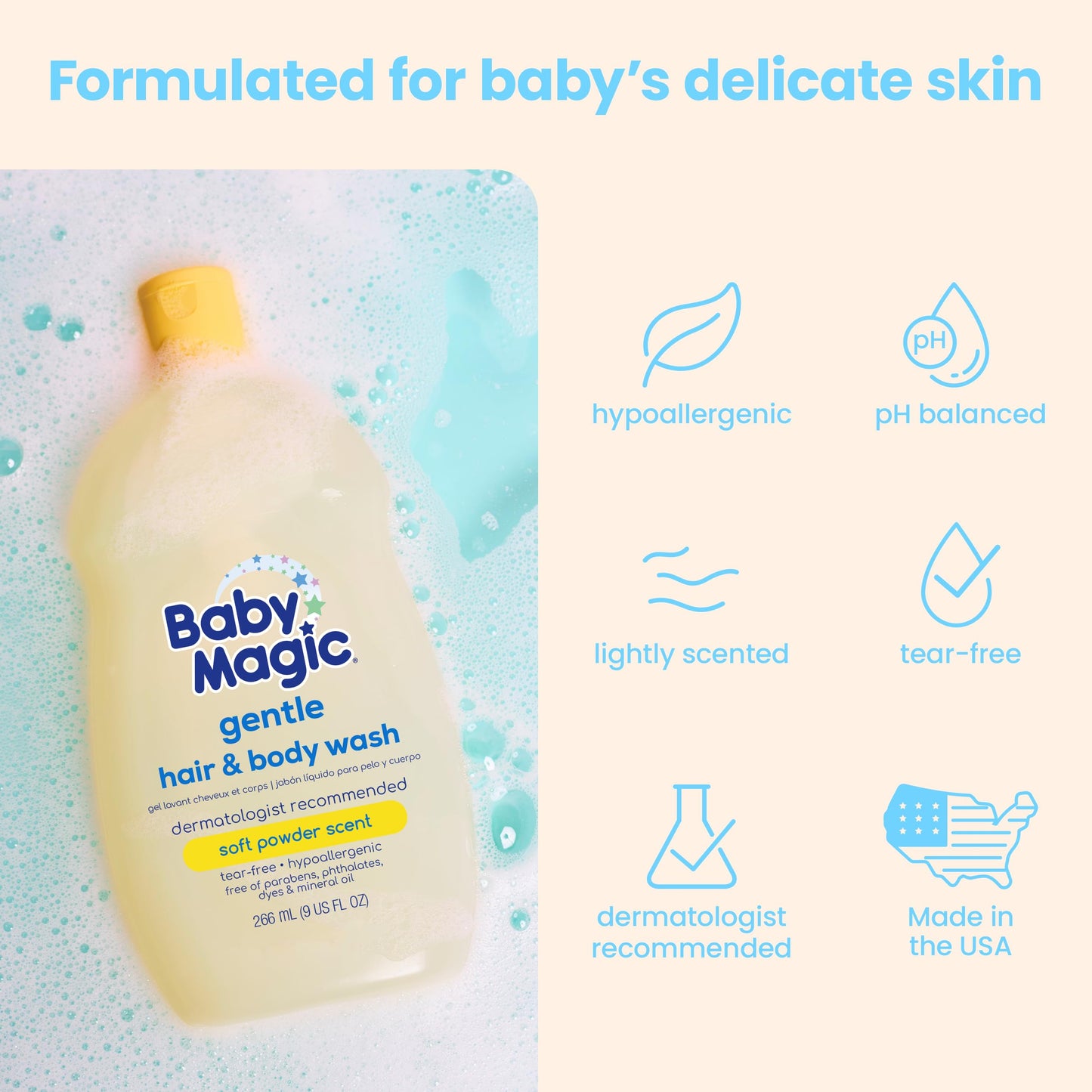 Baby Magic Gentle Hair & Body Wash  Tear-Free, Free Of Parabens, Phthalates, Sulfates And Dyes, Calendula Oil & Coconut Oil, Sof