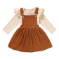 Younger Tree Toddler Baby Girl Fall Outfit Long Sleeve Stripe T-Shirt And Strap Dress Overall With One Pocket Clothes Sets(F3 Br