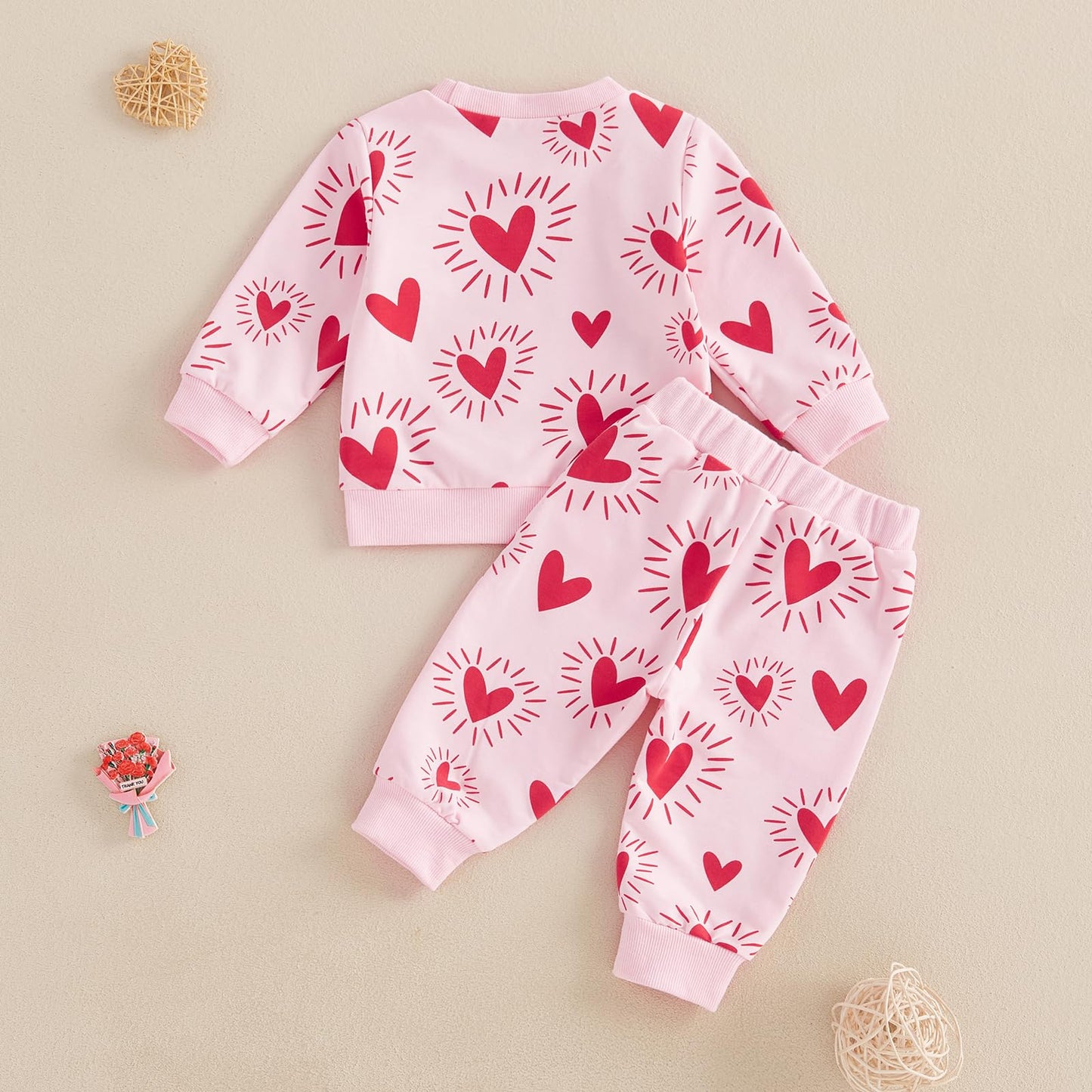 Ayalinggo Toddler Baby Girl Valentines Outfit Love Heart Shirt Long Sleeve Sweatshirt Casual Pants Valentines Day Clothes (Pink