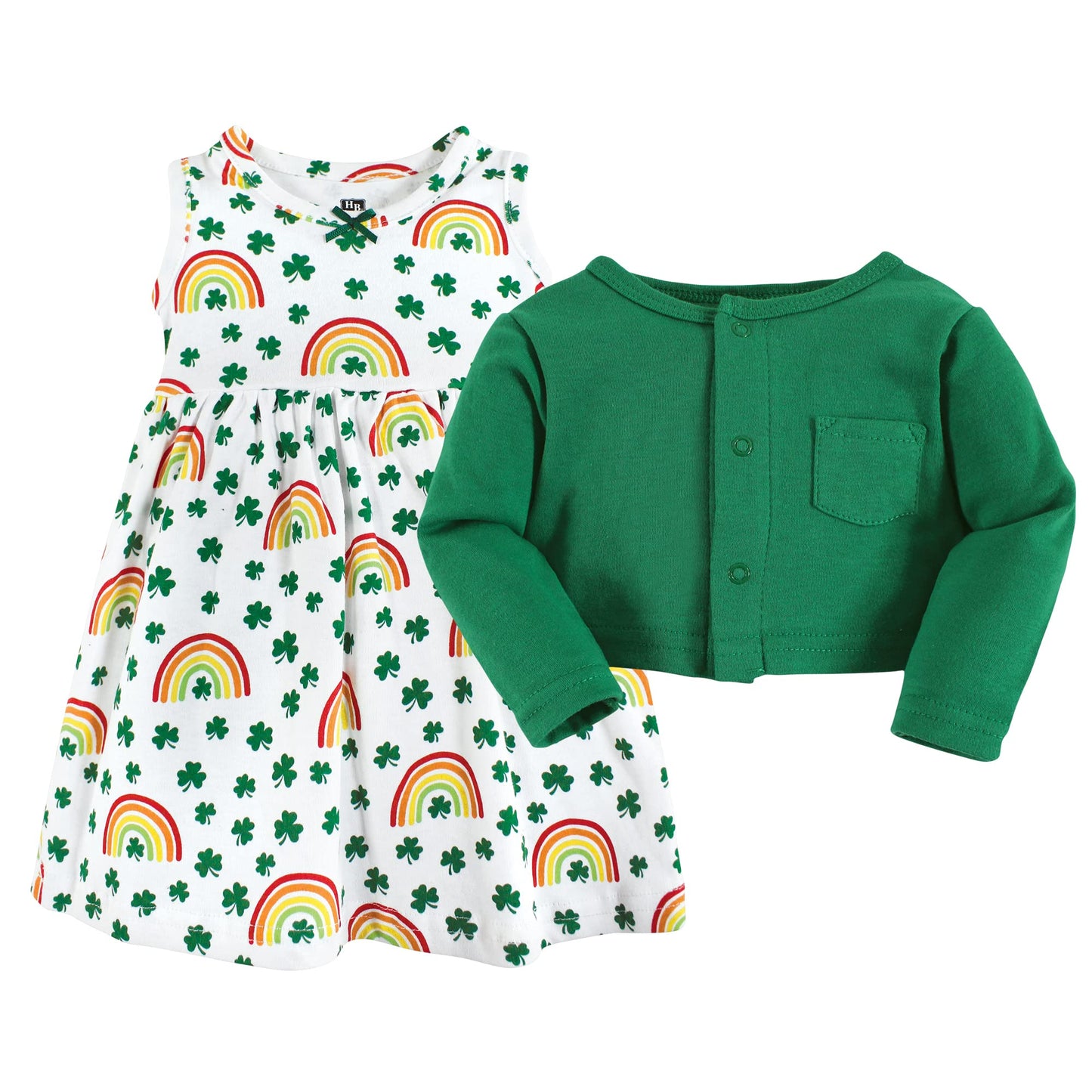 Hudson Baby Baby Girls Hudson Infant Girl Cotton And Cardigan Set, St Patricks Rainbow, 3-6 Months Casual Dress, St Patricks Rai