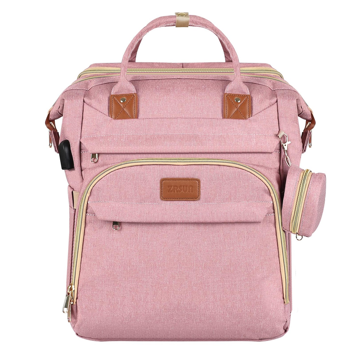 ZRSUN Baby Diaper Bag Backpack,Baby Shower Gifts, Multifunctional Travel Diaper Bag, Gifts for Mom with Portable Diaper Pad,Pink