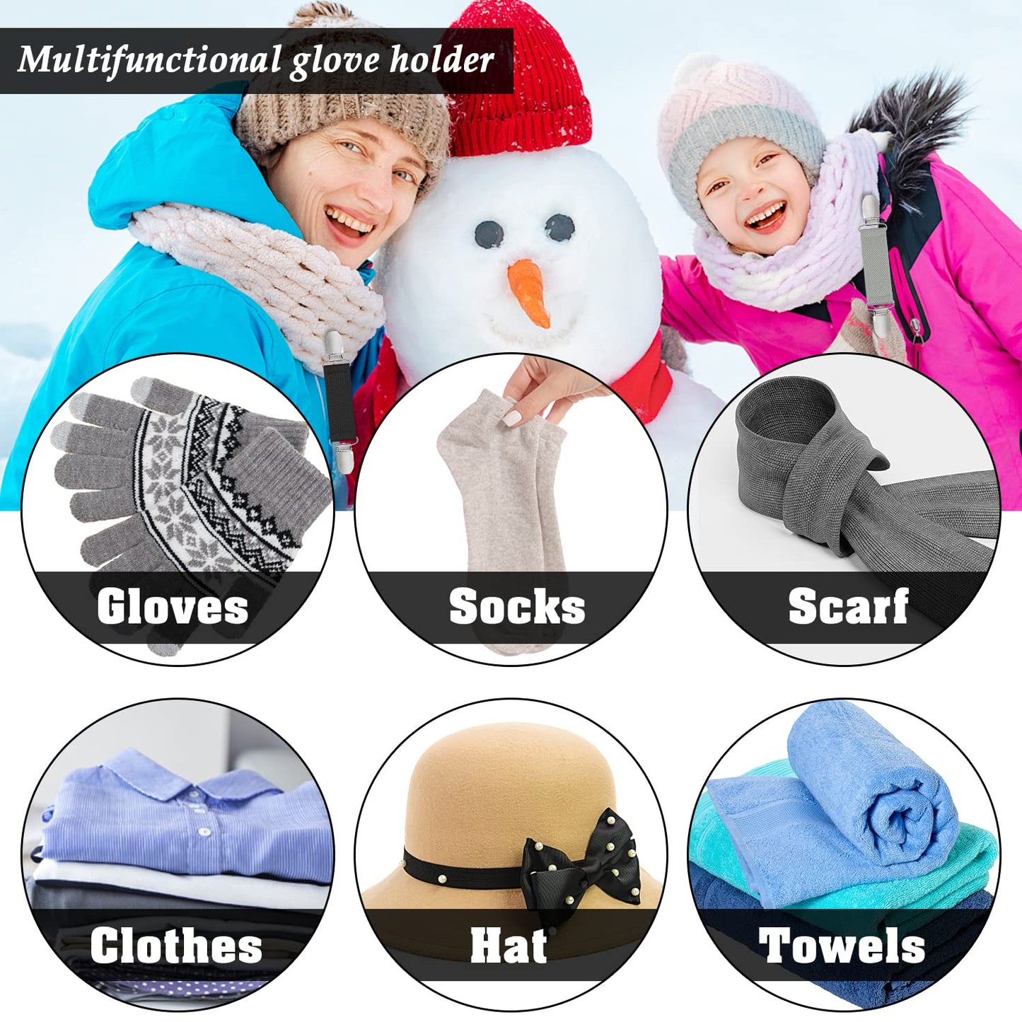Zkptops 2 Pairs Winter Mitten Clips Elastic Stainless Steel Gloves Clips For Toddler Kids Baby Adults Mitten Clips Clothing Dres