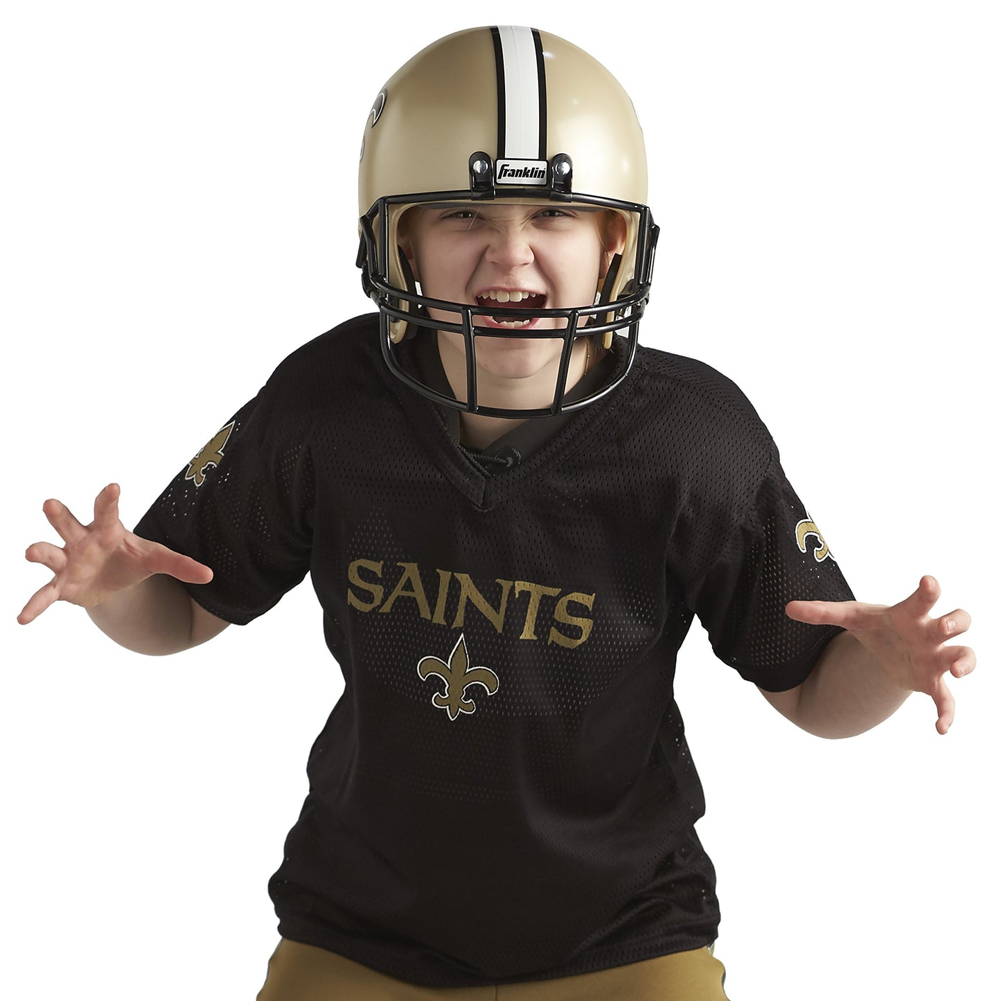 Franklin Sports New Orleans Saints Kids Football Uniform Set - NFL Youth Football Costume for Boys & Girls - Set Includes Helmet