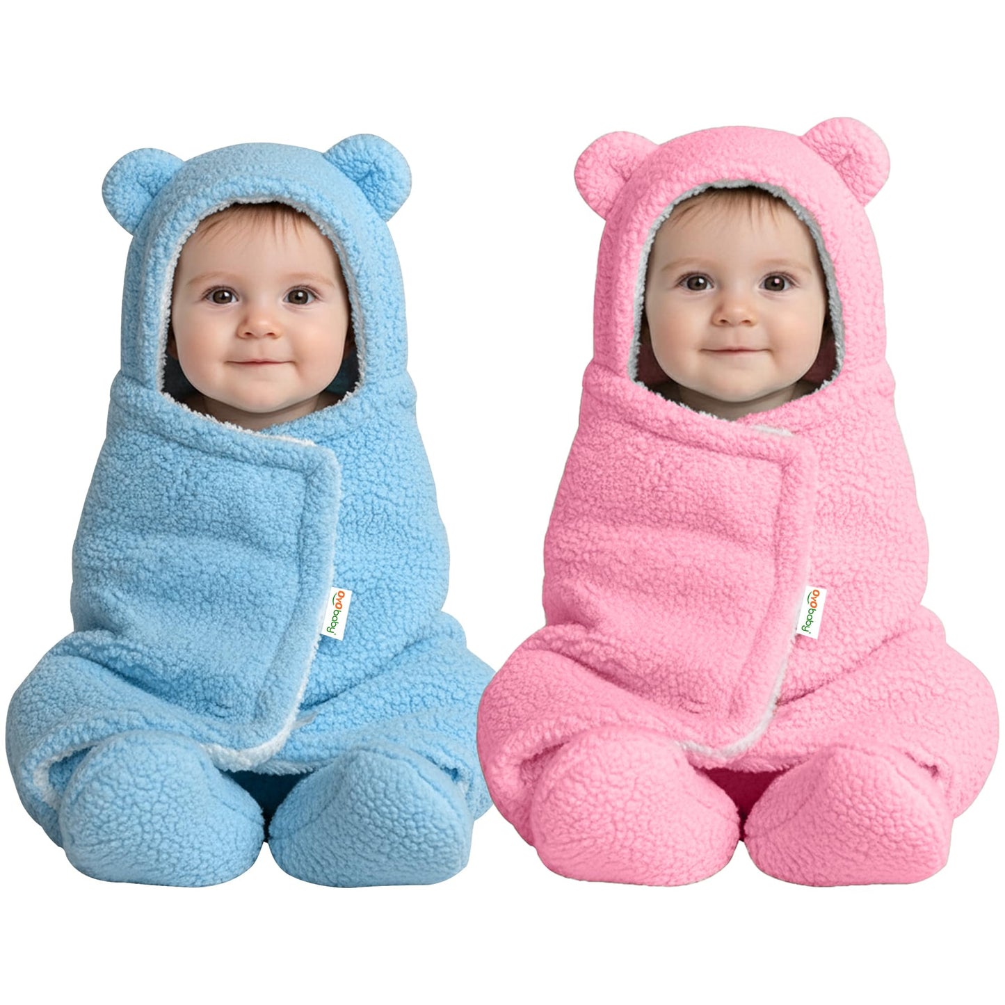 Oyo Baby Baby Swaddle Wrap For Newborn | Soft Fleece Wearable Blanket With Hood & Ears | Warm Infant Sleeping Bag (06 Months 70