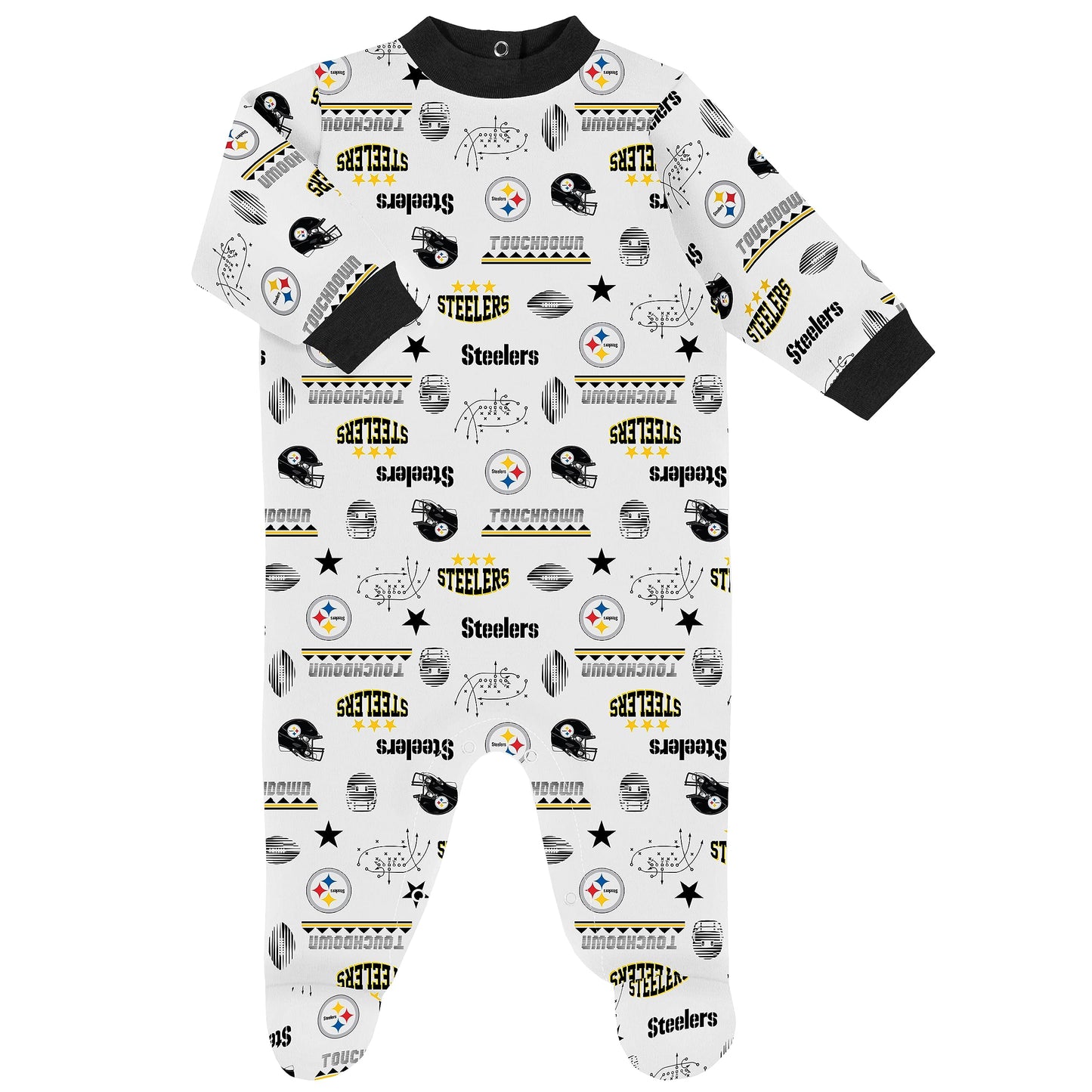 Gerber Nfl Pittsburgh Steelers 3 Pack Bodysuit Sleep N Play Footie Cap Registry Gift Set, Black/White Pittsburgh Steelers, 0-3M