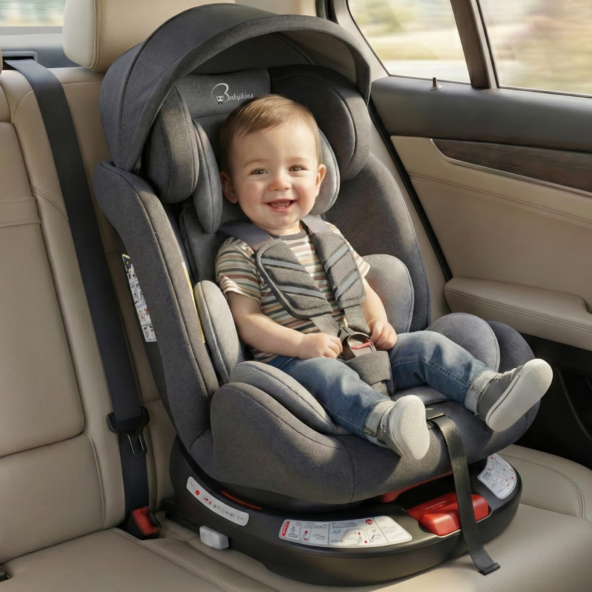 Babykins Convertible 360 Rotation Isofix Car Seat For Baby, 012 Years, 4 Recline Positions, Ece R44/04 Certified, 5Point Harne