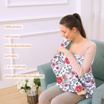 Multi-Use Canopy Breastfeeding Cover - Car Seat Canopy For Babies, Stretchy Carseat Cover, Boys And Girls Shower Gift (Purple Fl
