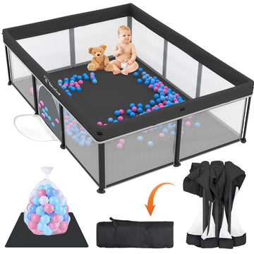 Taleco Gear Foldable Baby Play Pen with Mat, 50x71 Playpen for Babies and Toddlers, Playpen for Baby with Gate, Breathable,F