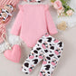 Fullfamous Baby Girl Clothes Gifts Outfits,Fall Winter Long Sleeve Romper And Pant Set Light Pink Cow 3-6 Months