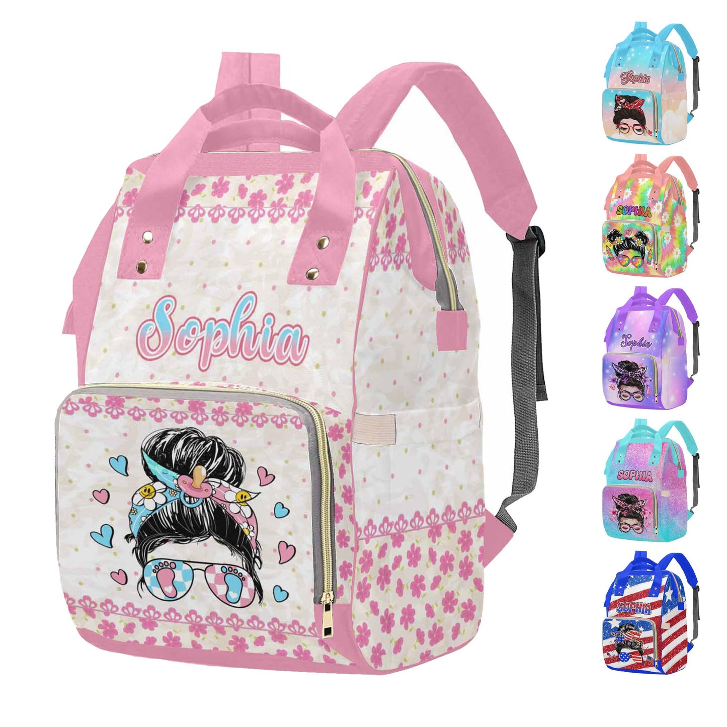 M Yescustom Custom Cute Diaper Bag Backpack For Girls Boys Large Capacity With Pockets Personalized Baby Diaper Bags For Mom Wat