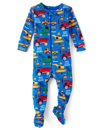 The Children'S Place,Baby Boys,And Toddler Long Sleeve 100% Cotton Zip-Front One Piece Footed Pajamas,Construction Trucks,3 Year