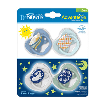 Dr. Brown'S Advantage Glow-In-The-Dark Baby Pacifier, Fully Symmetrical Soother With Soft Silicone Bulb, 0-6M, Bpa Free, Blue Su