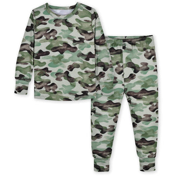 Gerber Unisex Baby Toddler Buttery Soft 2-Piece Snug Fit Pajamas With Viscose Made From Eucalyptus, Camo, 2T