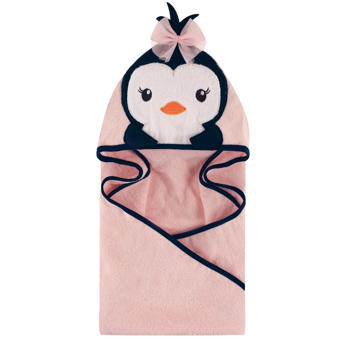 Hudson Baby Unisex Baby Cotton Animal Face Hooded Towel, Miss Penguin, One Size