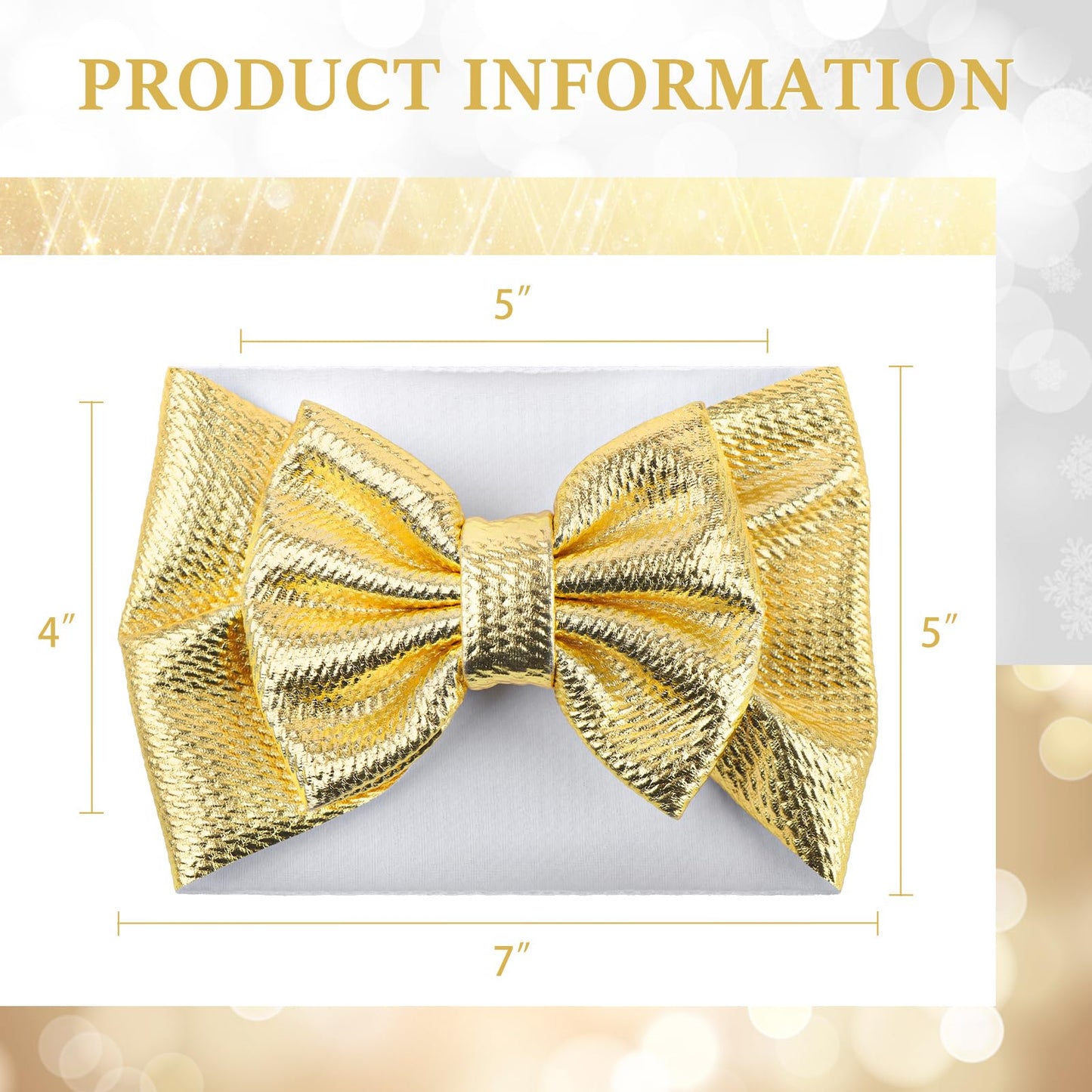 Yanjie Metallic Gold And Silver 5' Baby Large Messy Bows Headwrap Stretch Bronzing Top Knot Turban Headband Hair Band 2Pcs/Pack