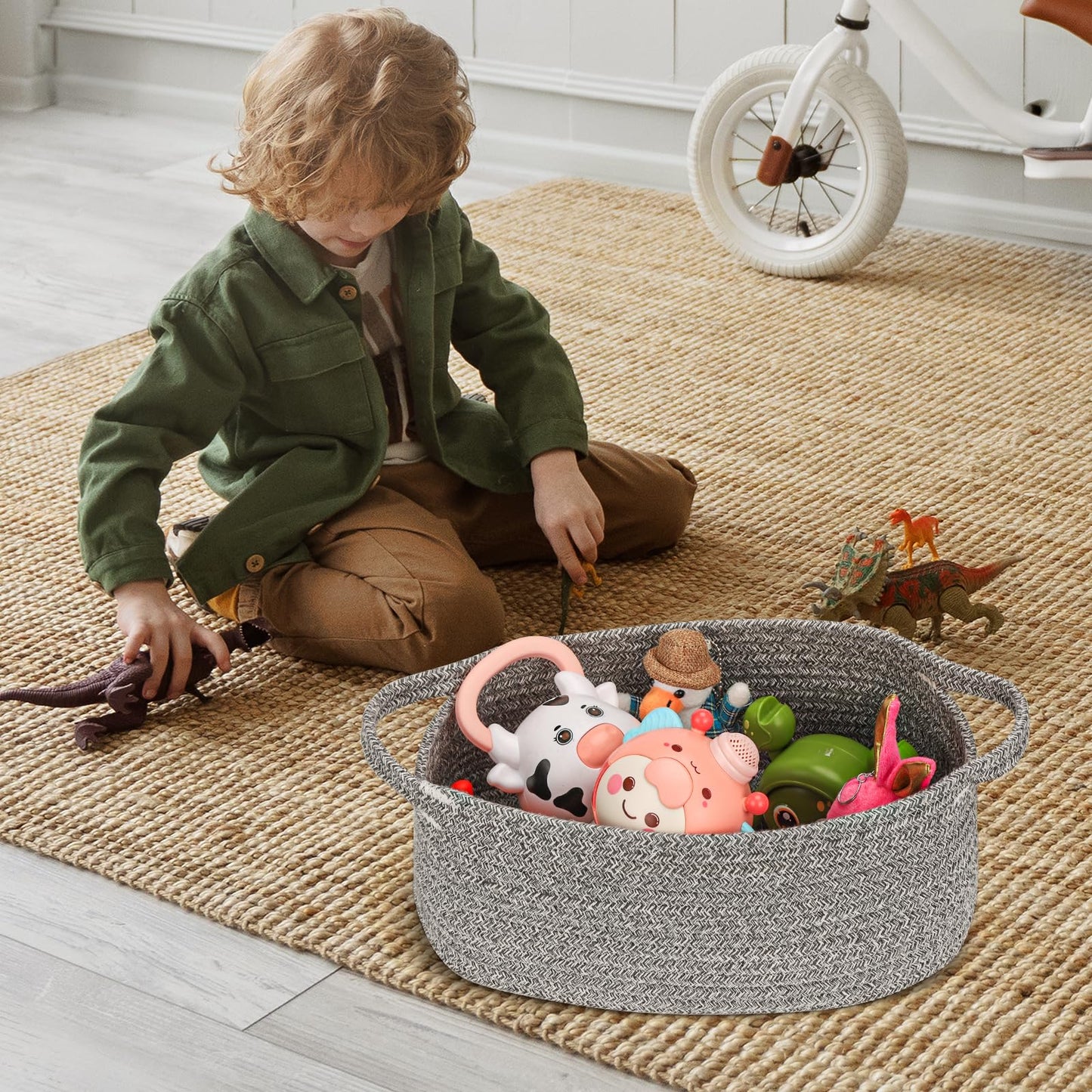 Small Woven Cotton Rope Basket Cute Baby Gift Baskets Empty Decorative Storage Basket For Organizing Shelves Closet Baby Nursery