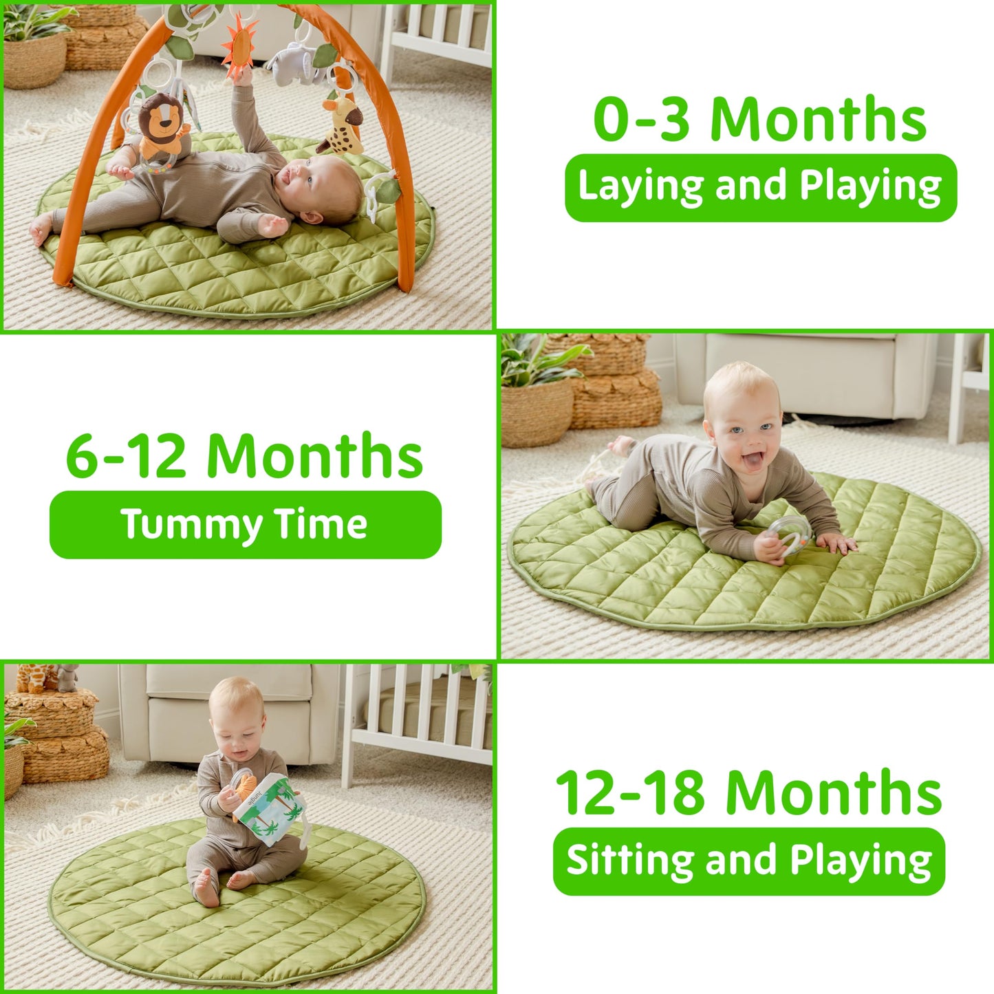 Snappea Baby Activity Mat. Jungle Baby Play Gym Mat, Tummy Time Mat With 8 Baby Toys And Handle. Non Slip, Soft 37In Baby Play M