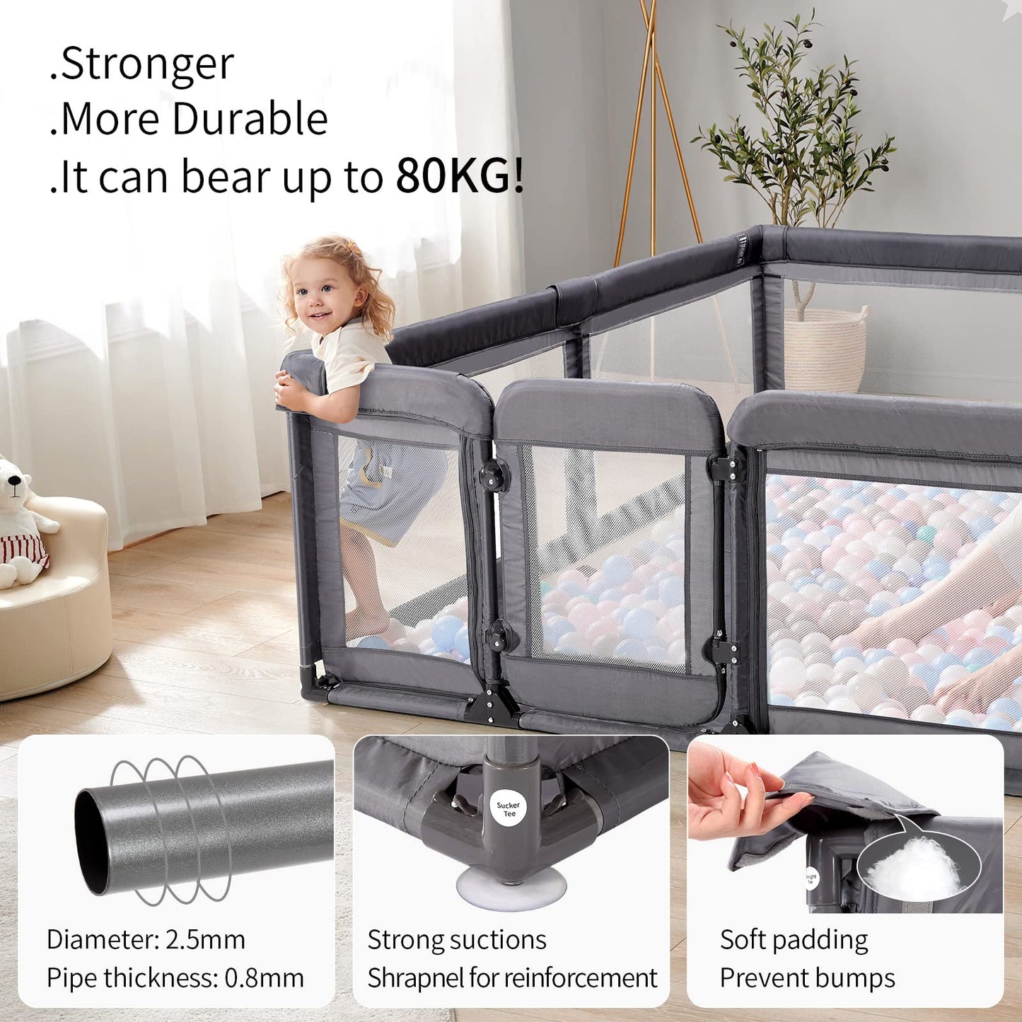 Baby Playpen,Extra Large Playpen for Babies and Toddlers, Sturdy Play Pen Play Yard with Safety Gate,79   x59   Baby Play Pen(De