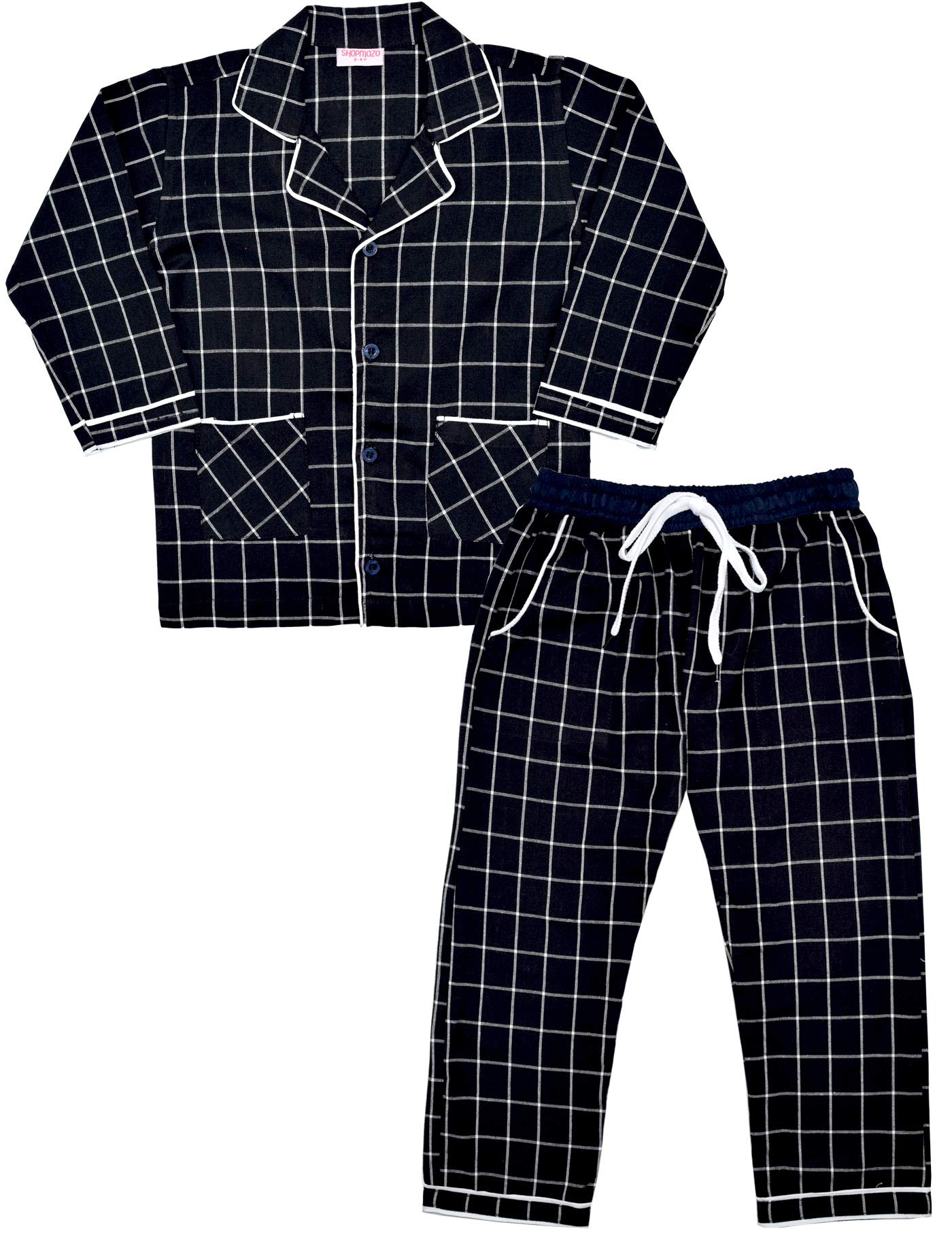 SHOPmOZO Unisex Pure Cotton Checkered Night Suit for Boys and Girls Full Pyjama with Top Combo Set (SM00321UNISEXSWPS_910 Year