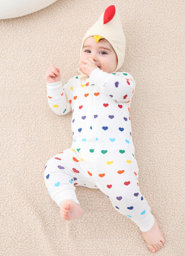 Owlivia Organic Cotton Baby Boy Girl Zip Up Sleep N Play, Footless, Long Sleeve(18-24 Months, Rainbow Hearts)