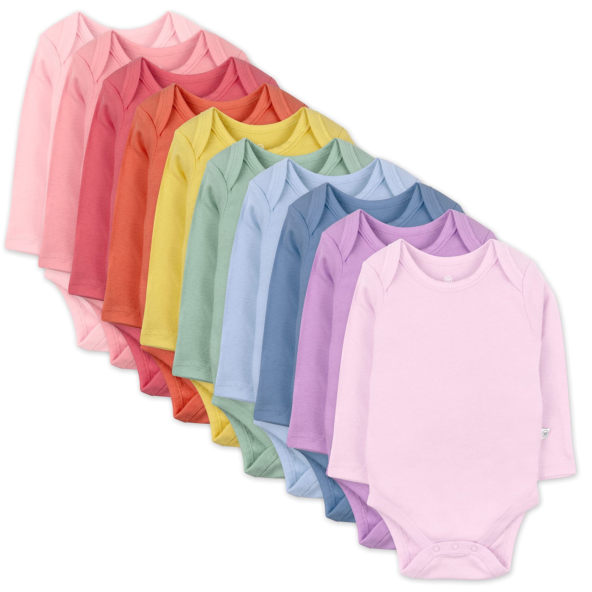 Honestbaby Baby 10-Pack Organic Cotton Long Sleeve Bodysuits, Rainbow Gems Pinks, 18 Months