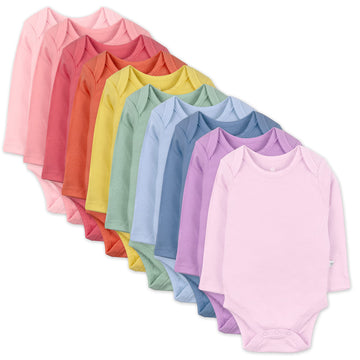 Honestbaby Baby 10-Pack Organic Cotton Long Sleeve Bodysuits, Rainbow Gems Pinks, 18 Months