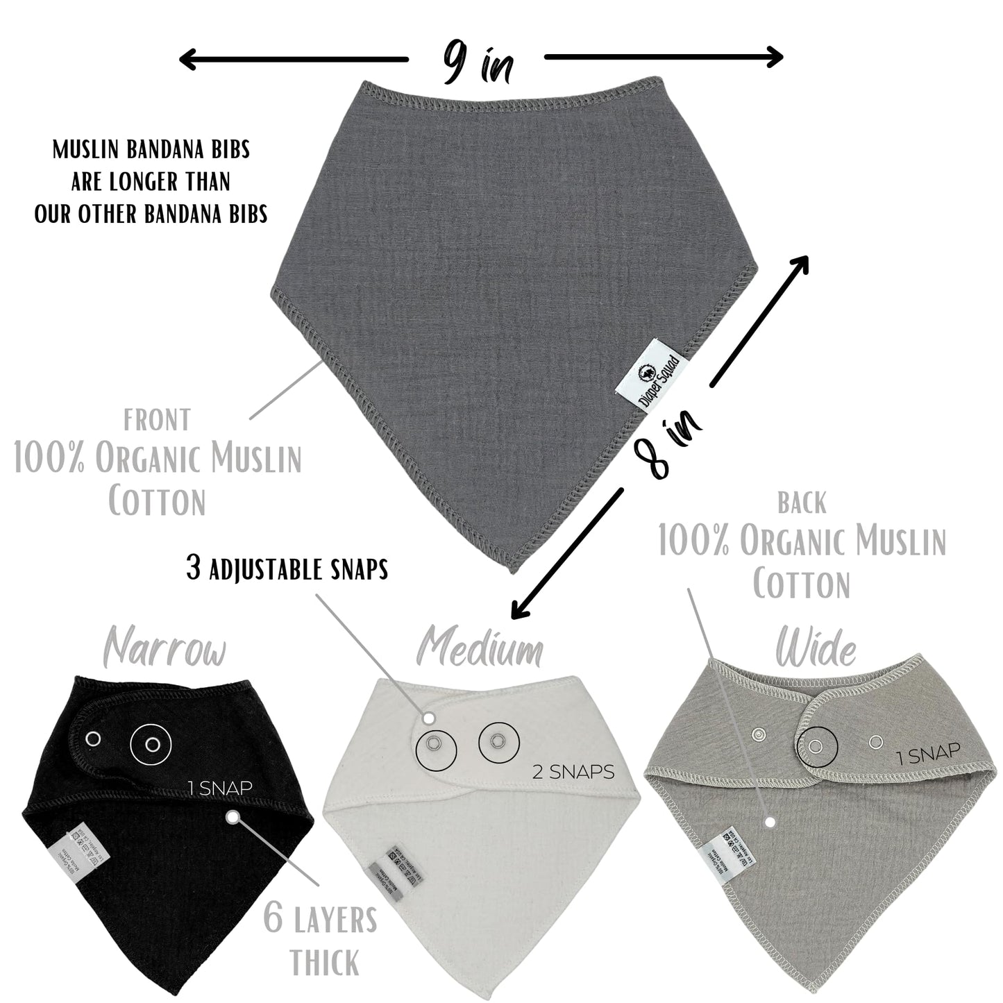 Diapersquad'S 5-Pack Baby Bibs For Drooling And Teething, Bibs For Boys, Baby Girl - Solid Cotton Baby Drool Bibs (Basics - 100%