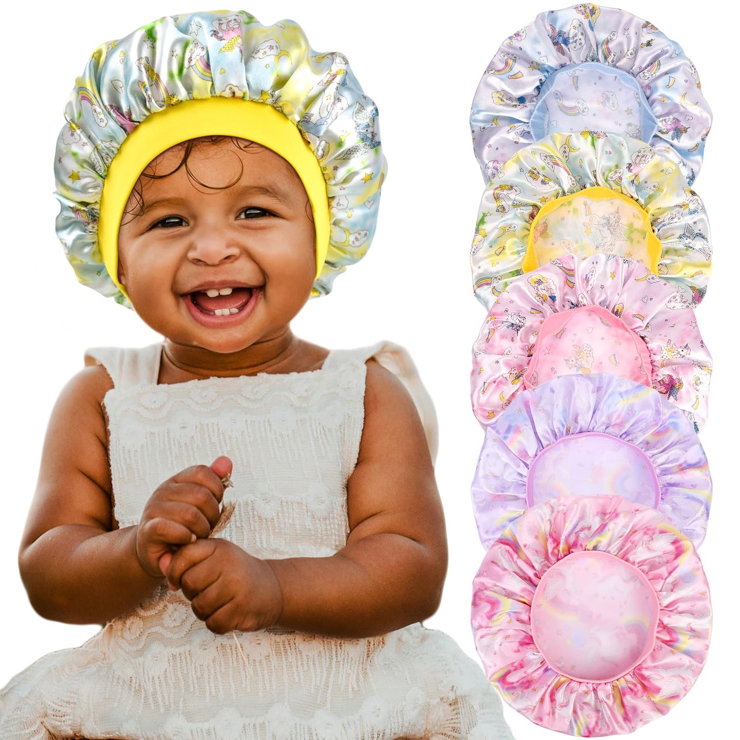 5 Pcs Kids Bonnet For Girls Silk Bonnet Sleeping Kid Baby Toddler Wide Band Night Sleep Caps Colorful Night Hats Natural Hair