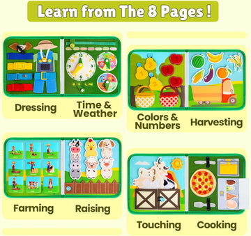 Quanquer Toddler Busy Board Montessori Toys for 1 2 3 4 Year Old - Farm Busy Book Educational Learning Sensory Toys for Boys Gir