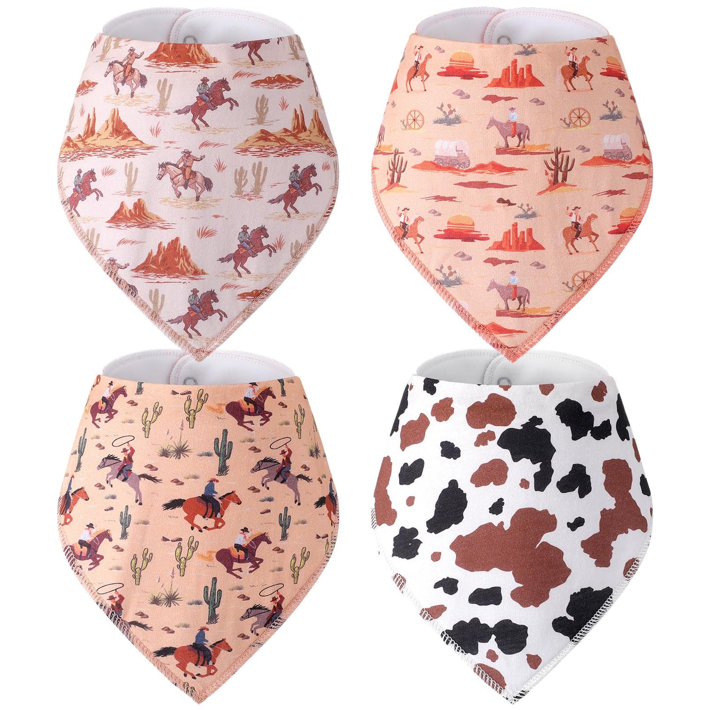 Vitalcozy 4 Pcs Western Cowboy Baby Bandana Bibs Newborn Infant Feeding Drool Bibs Wild West Cotton Bib For Drooling And Teethin