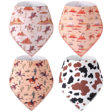 Vitalcozy 4 Pcs Western Cowboy Baby Bandana Bibs Newborn Infant Feeding Drool Bibs Wild West Cotton Bib For Drooling And Teethin
