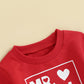 Toddler Baby Boy Valentines Day Outfit Long Sleeve Letter Print Sweatshirt Tops Pants Set 2Pcs Infant Spring Clothes (A-A Red, 6